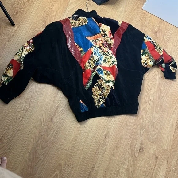Cache Sz M Vintage Black Suede Snakeskin and Velvet Appliqué Bomber Zip Jacket - Picture 16 of 16